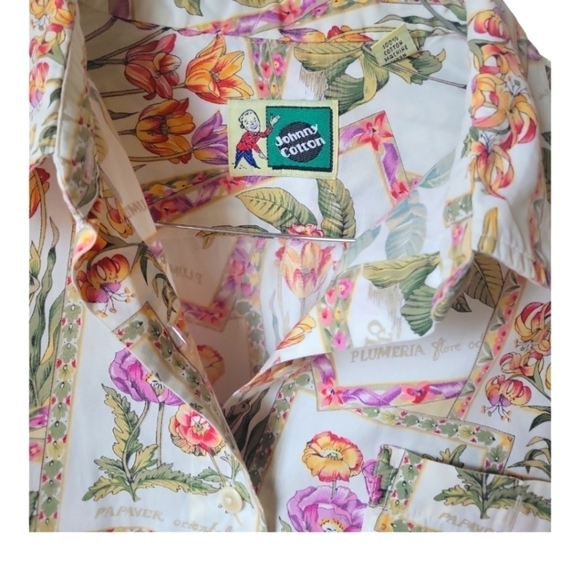 Johnny Cotton Multi Floral Print Button Down Long Sleeves Shirt Sz L - Picture 4 of 6